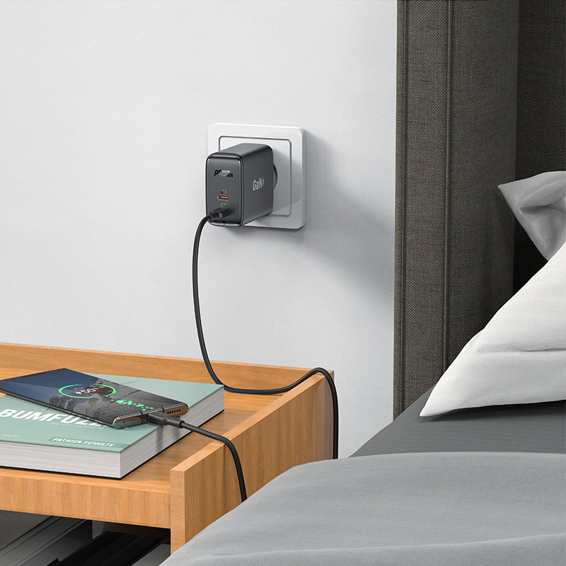 A29 GaN sieninis įkroviklis, du USB-C PD prievadai, 50W, juodas