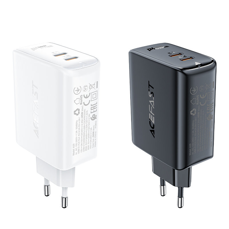 A29 GaN sieninis įkroviklis, du USB-C PD prievadai, 50W, juodas