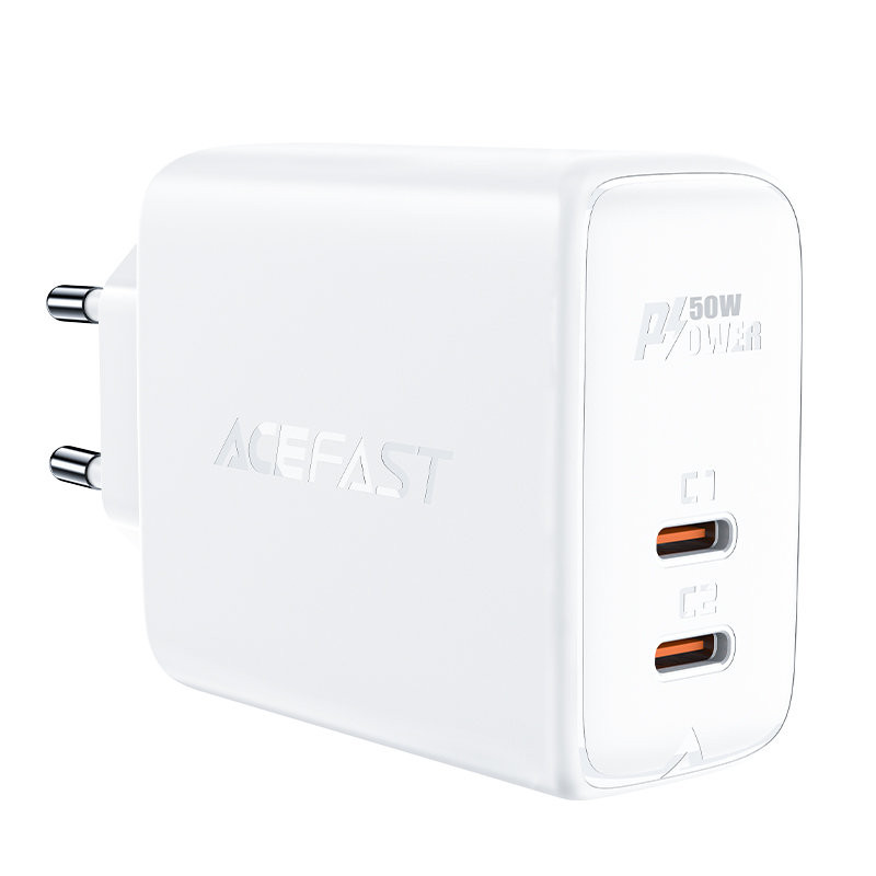 
A29 GaN sieninis įkroviklis, du USB-C PD prievadai, 50W, baltas
