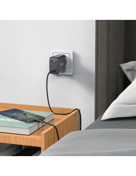 
A29 GaN sieninis įkroviklis, du USB-C PD prievadai, 50W, baltas
