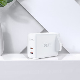 
Lietuviškai A32 GaN tinklo įkroviklis du USB-C PD prievadai 50W JK kištukas juodas

