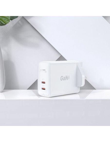 
Lietuviškai A32 GaN tinklo įkroviklis du USB-C PD prievadai 50W JK kištukas juodas
