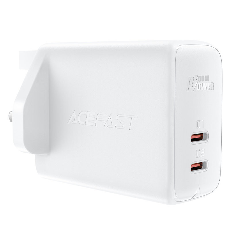 
Lietuviškai A32 GaN tinklo įkroviklis du USB-C PD prievadai 50W JK kištukas baltas
