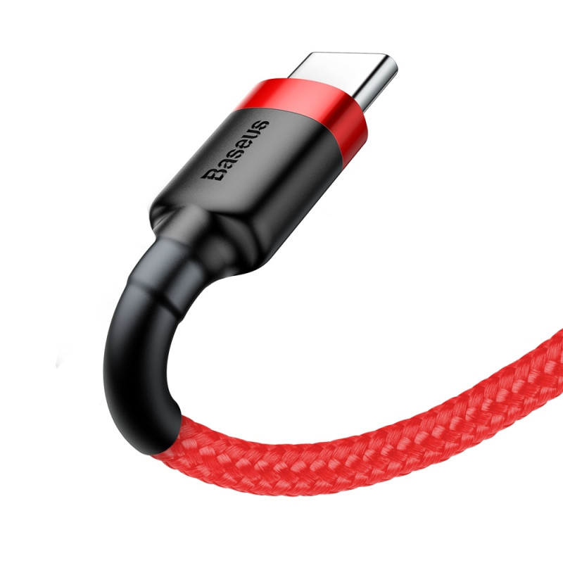 Patvarus lankstus laidas USB laidas USB-C QC3.0 3A 0.5M raudonas