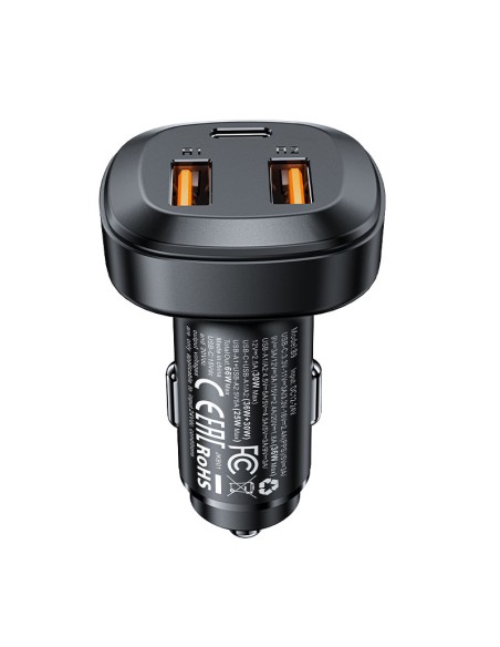 
Automobilinis įkroviklis 2x USB 1x USB-C 66W Power Delivery QC 4.0 juoda
