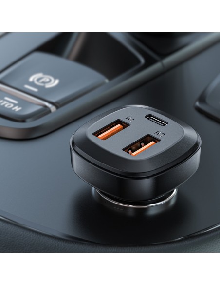 
Automobilinis įkroviklis 2x USB 1x USB-C 66W Power Delivery QC 4.0 juoda
