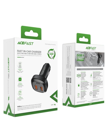 
Automobilinis įkroviklis 2x USB 1x USB-C 66W Power Delivery QC 4.0 juoda
