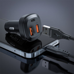 
Automobilinis įkroviklis 2x USB 1x USB-C 66W Power Delivery QC 4.0 juoda
