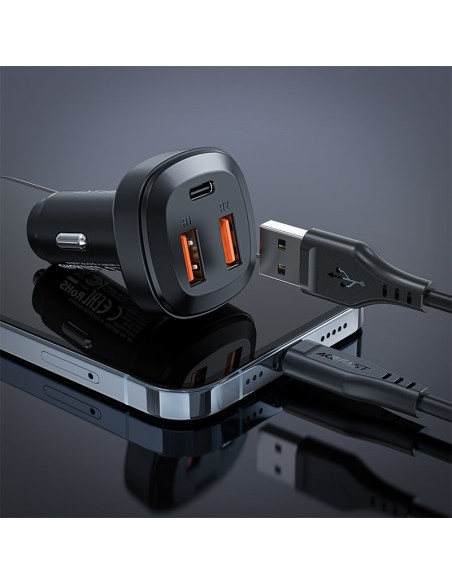 
Automobilinis įkroviklis 2x USB 1x USB-C 66W Power Delivery QC 4.0 juoda
