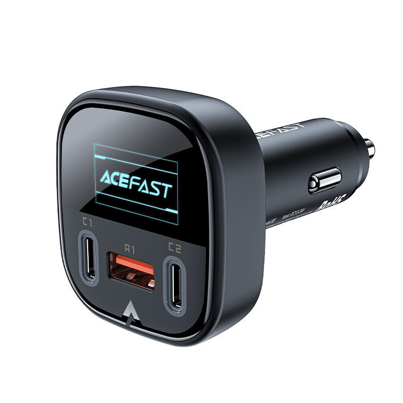 Automobilinis įkroviklis su ekranu 2x USB-C 1x USB 101W Power Delivery QC 4.0 juoda