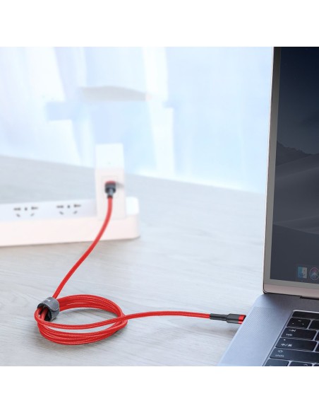 Patvarus lankstus kabelio laidas USB-C PD PD 2.0 60W 20V 3A QC3.0 1M juodai raudonas