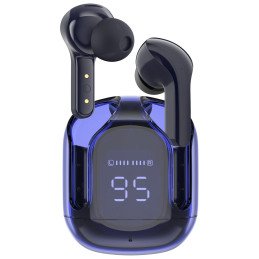 
Į ausis įdedamos TWS Bluetooth belaidės ausinės, mėlynos
