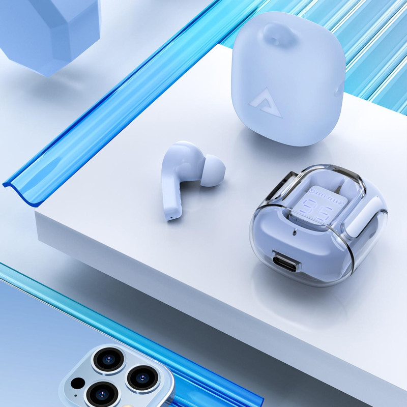 In-ear TWS Bluetooth belaidės ausinės šviesiai mėlynos spalvos