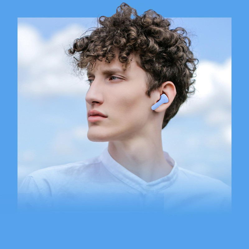 In-ear TWS Bluetooth belaidės ausinės šviesiai mėlynos spalvos