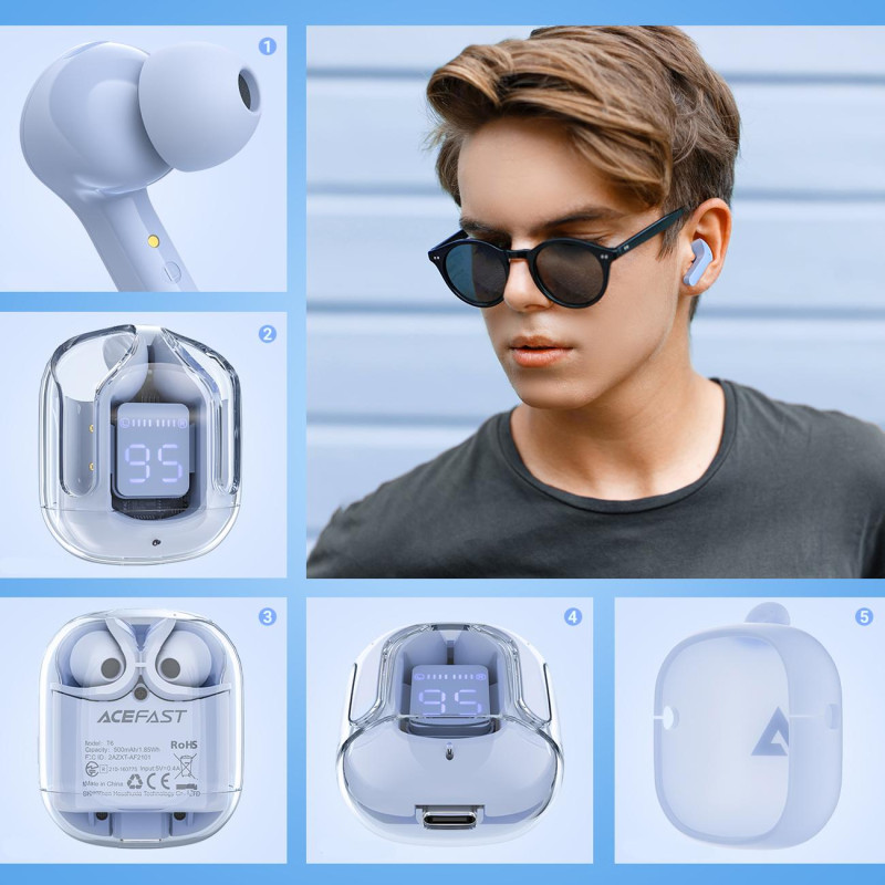 In-ear TWS Bluetooth belaidės ausinės šviesiai mėlynos spalvos