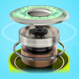 
Į ausis įdedamos TWS Bluetooth belaidės ausinės, žalios spalvos
