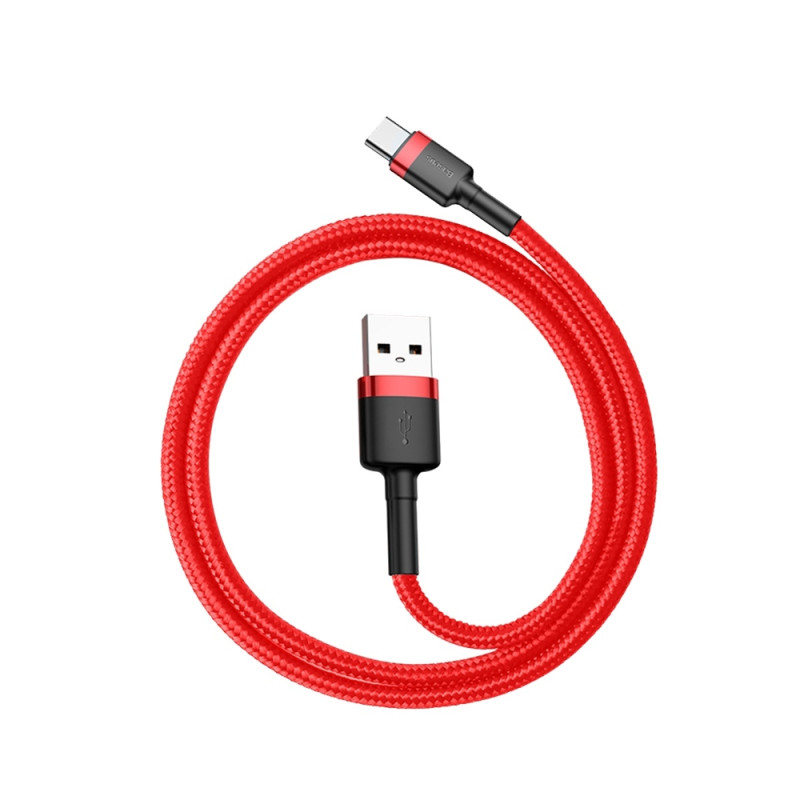 Patvarus lankstus laidas USB laidas USB-C QC3.0 3A 0.5M raudonas
