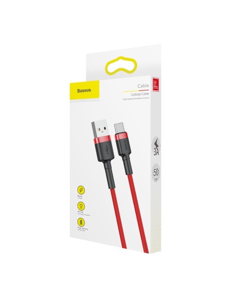 Patvarus lankstus laidas USB laidas USB-C QC3.0 3A 0.5M raudonas Patvarus lankstus laidas USB laidas USB-C QC3.0 3A 0.5M raudonas