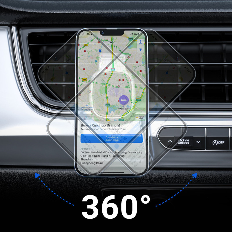 Magnetinis automobilinio telefono laikiklis oro angai, pilkas