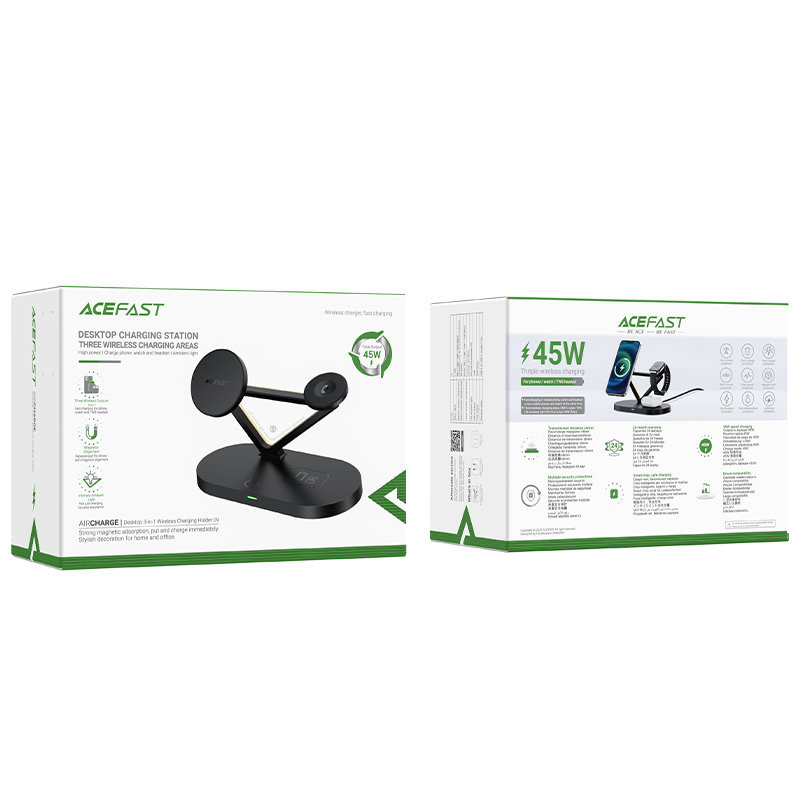 3in1 Qi 15W belaidis įkroviklis ir stovas iPhone Apple Watch ir AirPods juodos spalvos