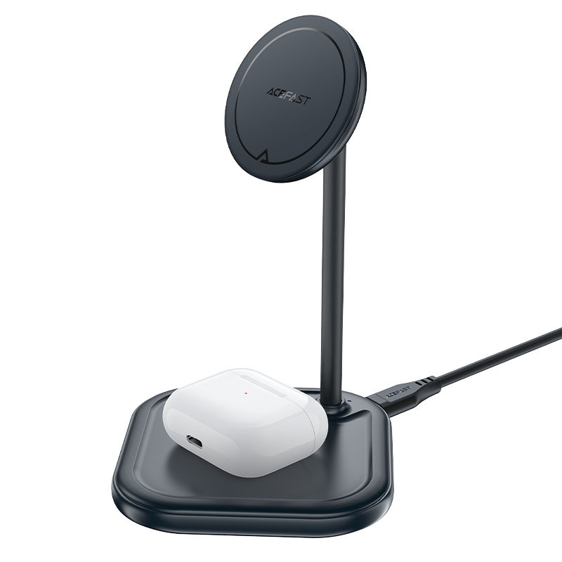 2in1 Qi 15W belaidis įkroviklis ir stovas iPhone ir Apple AirPods E6 juodas