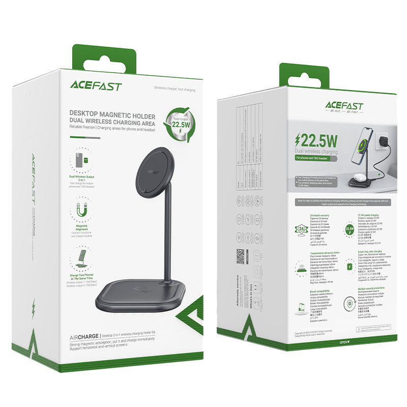 2in1 Qi 15W belaidis įkroviklis ir stovas iPhone ir Apple AirPods E6 juodas