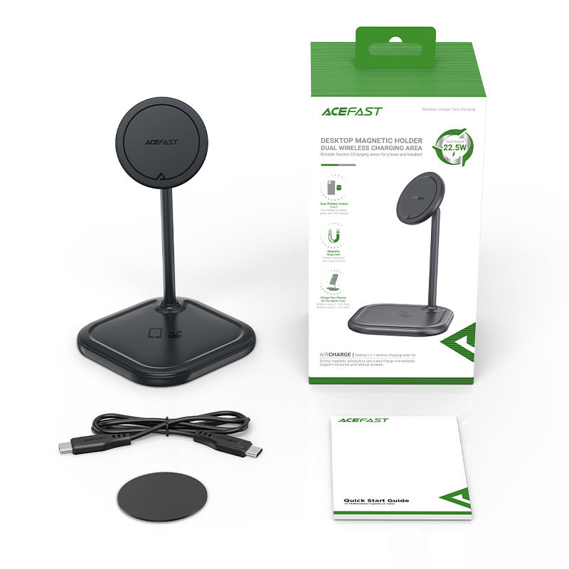 2in1 Qi 15W belaidis įkroviklis ir stovas iPhone ir Apple AirPods E6 juodas