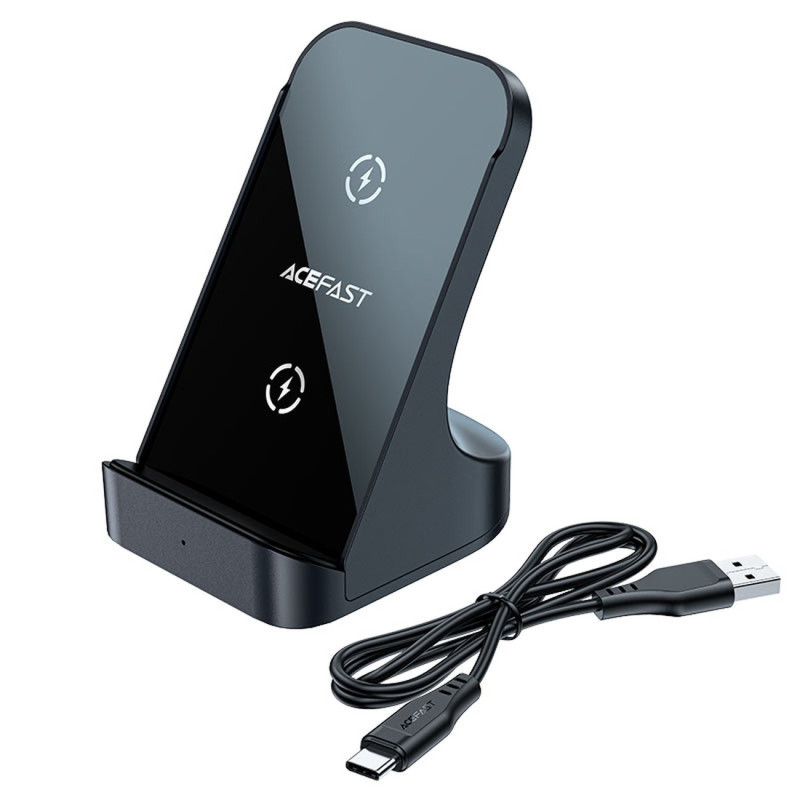 
Qi 15W belaidis indukcinis įkroviklis + pilkas telefono stovas
