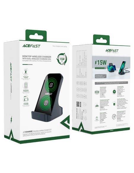 
Qi 15W belaidis indukcinis įkroviklis + pilkas telefono stovas
