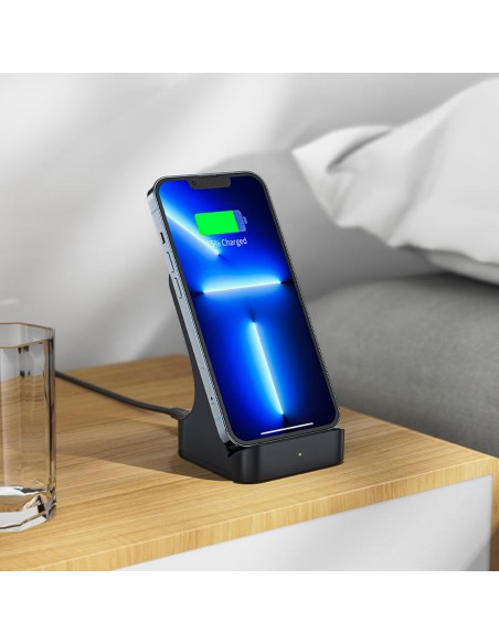 
Qi 15W belaidis indukcinis įkroviklis + pilkas telefono stovas
