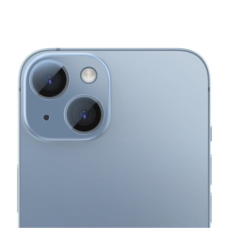Grūdintas stiklas iPhone 14 / 14 Plus fotoaparatų objektyvams, skaidrus + valymo rinkinys