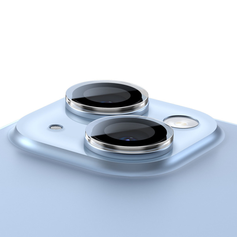 Grūdintas stiklas iPhone 14 / 14 Plus fotoaparatų objektyvams, skaidrus + valymo rinkinys