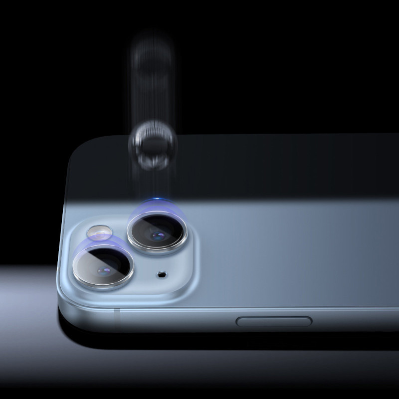 Grūdintas stiklas iPhone 14 / 14 Plus fotoaparatų objektyvams, skaidrus + valymo rinkinys
