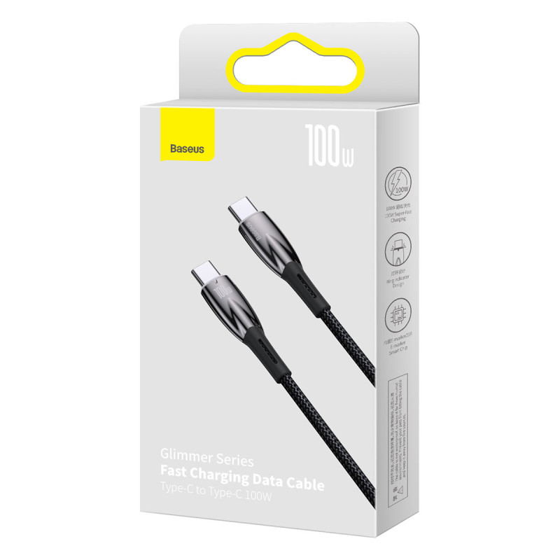 Glimmer serijos USB-C 480Mb/ s PD 100W greito įkrovimo laidas 2m juodas