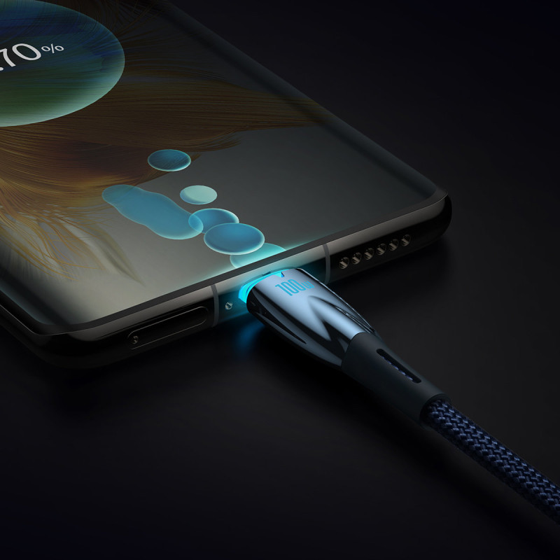 Glimmer serijos USB-C 480Mb/ s PD 100W greito įkrovimo laidas 2m mėlynas