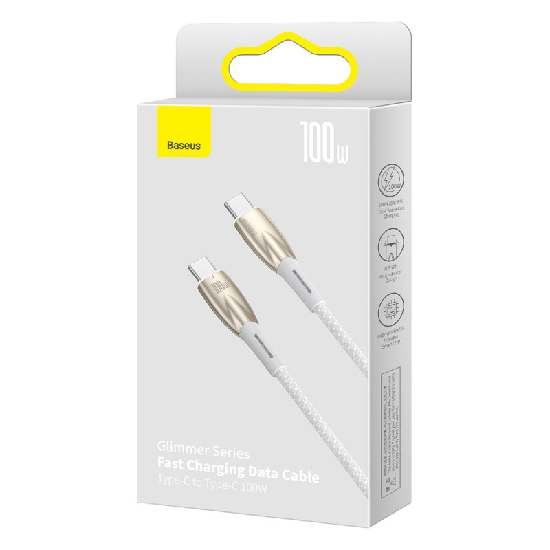 Glimmer serijos USB-C 480Mb/ s PD 100W greito įkrovimo laidas 2m baltas