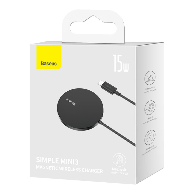 Mažas indukcinis įkroviklis skirtas MagSafe Simple Mini3 15W telefonui, juodas