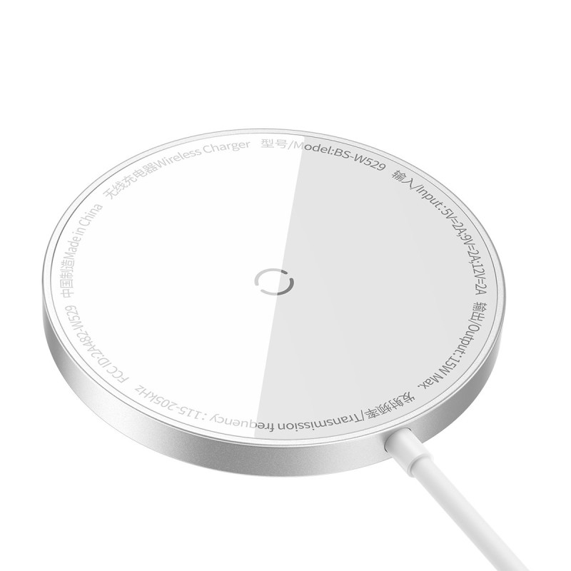 Mažas indukcinis įkroviklis MagSafe Simple Mini3 15W telefonui, sidabrinis