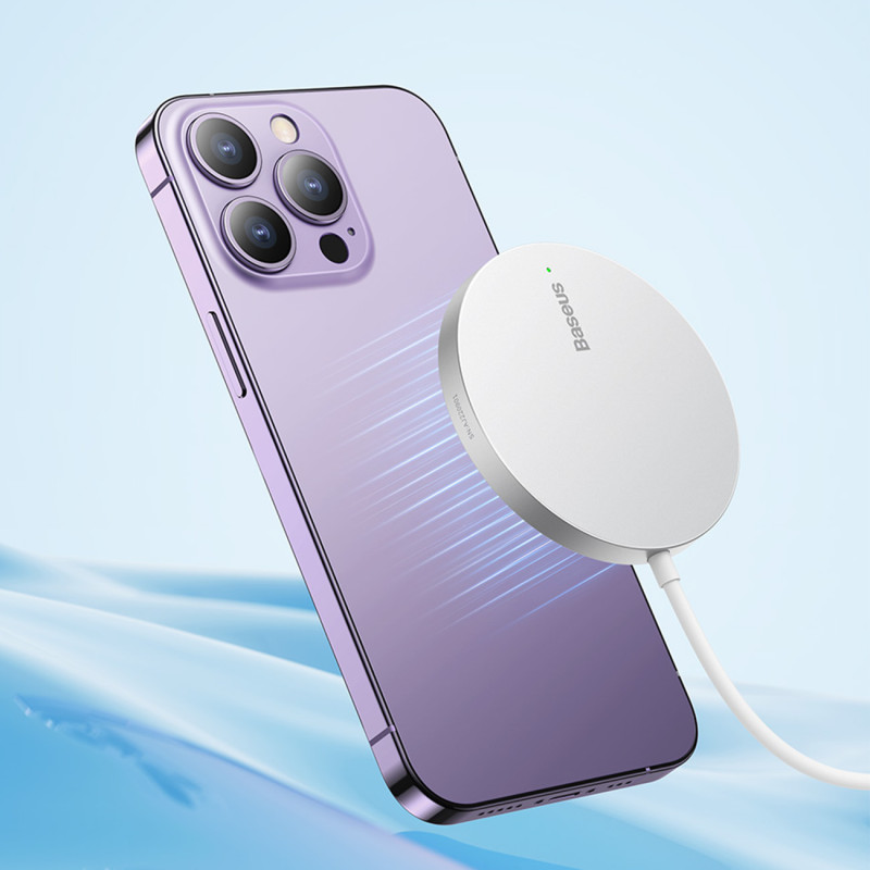 Mažas indukcinis įkroviklis MagSafe Simple Mini3 15W telefonui, sidabrinis