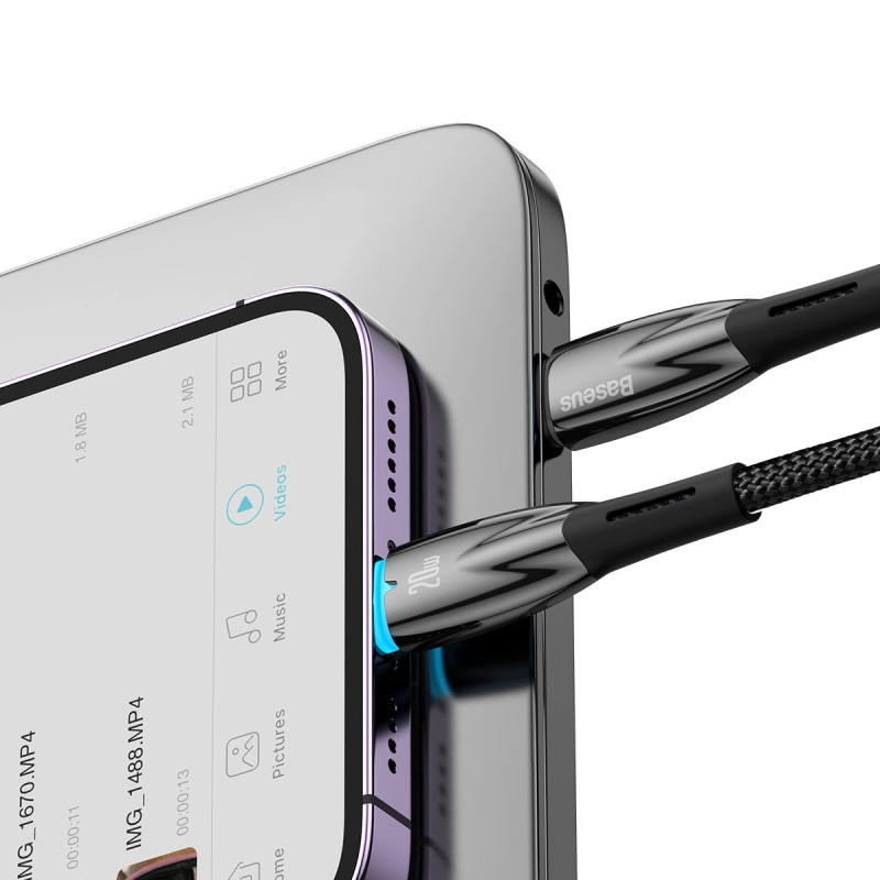 Kabelis greitam iPhone įkrovimui USB-C - Lightning 480Mb/ s PD 20W 1m juodas