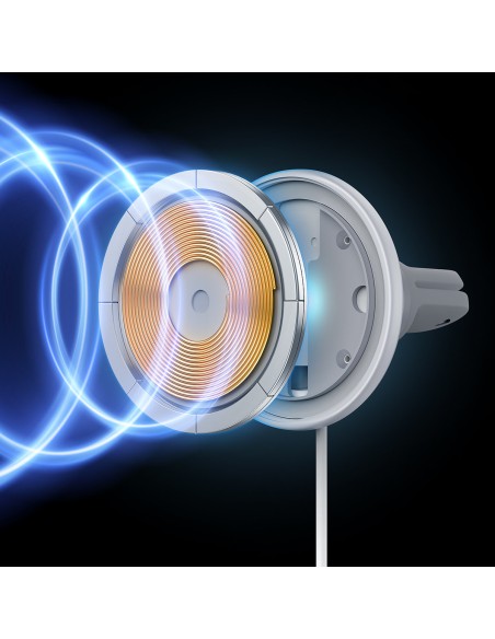 
MagSafe 15W belaidis automobilinis įkroviklis su USB oro išleidimo angos laikikliu, baltas
