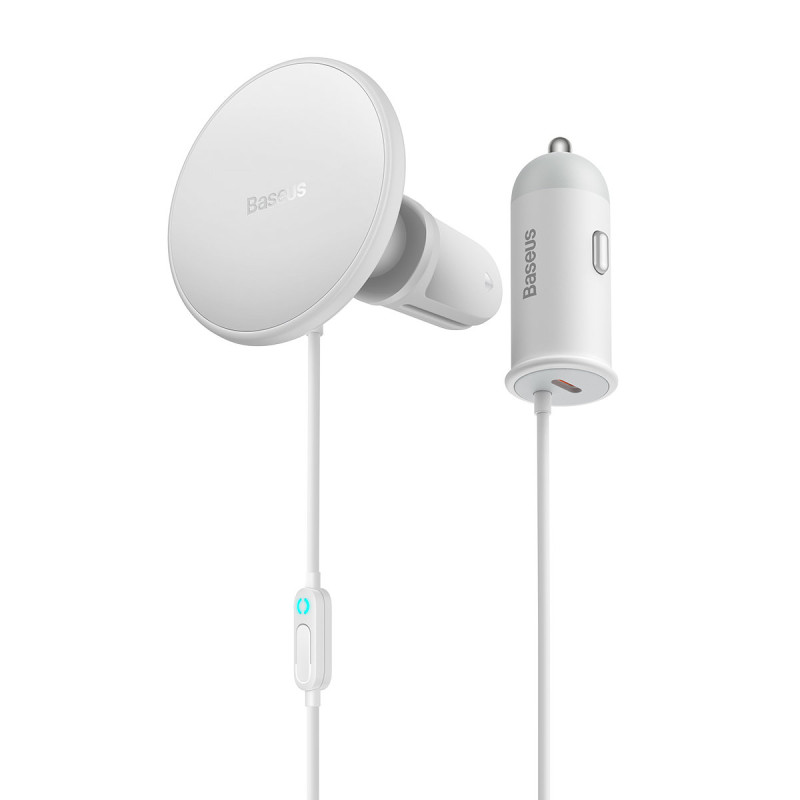 MagSafe 15W belaidis automobilinis įkroviklis su USB-C oro išleidimo angos laikikliu, baltas