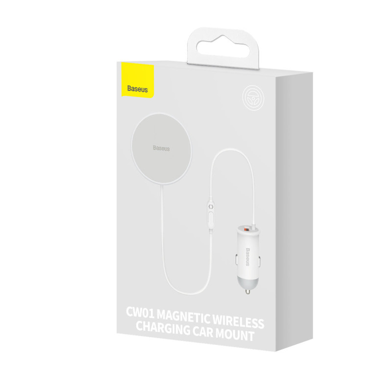 MagSafe 15W belaidis automobilinis įkroviklis su USB-C oro išleidimo angos laikikliu, baltas