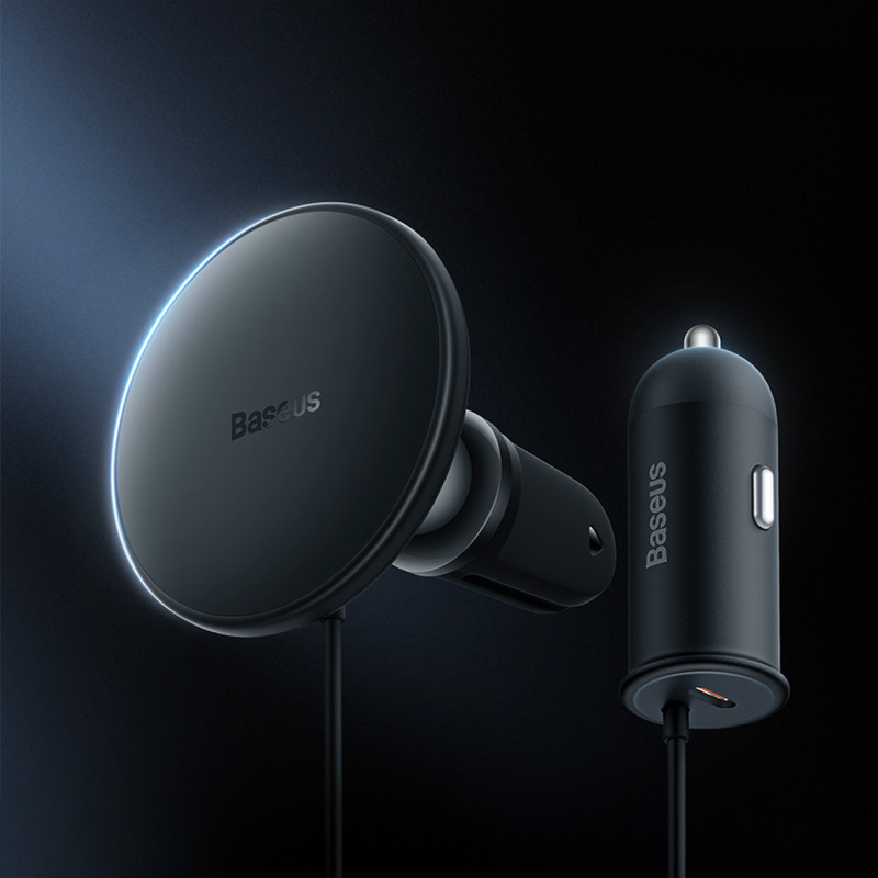 MagSafe 15W belaidis automobilinis įkroviklis su USB-C oro išleidimo angos laikikliu, baltas
