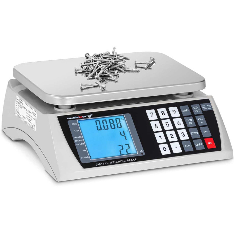 Prekybos parduotuvės svarstyklių skaičiavimas LCD 22,3 x 17,4 cm 30 kg / 1 g