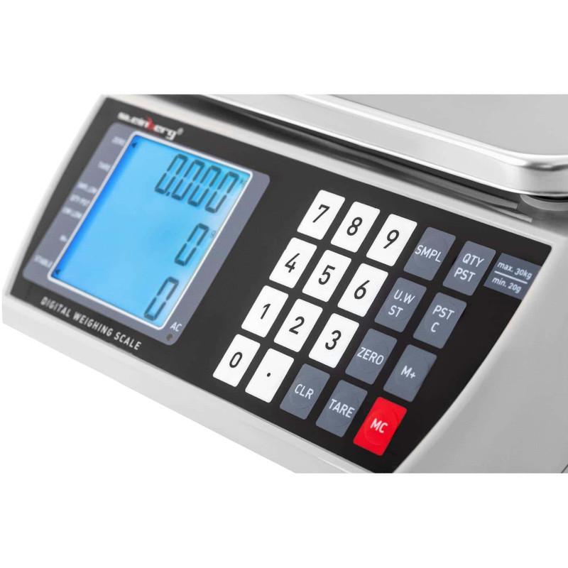 Prekybos parduotuvės svarstyklių skaičiavimas LCD 22,3 x 17,4 cm 30 kg / 1 g