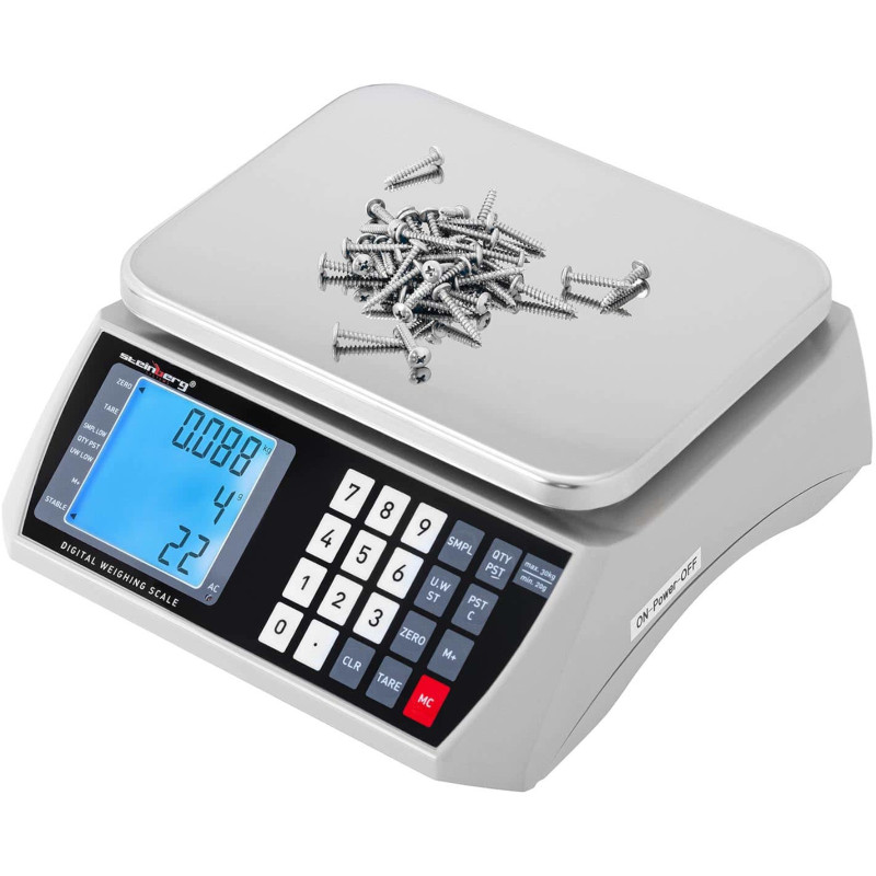 Prekybos parduotuvės svarstyklių skaičiavimas LCD 22,3 x 17,4 cm 30 kg / 1 g