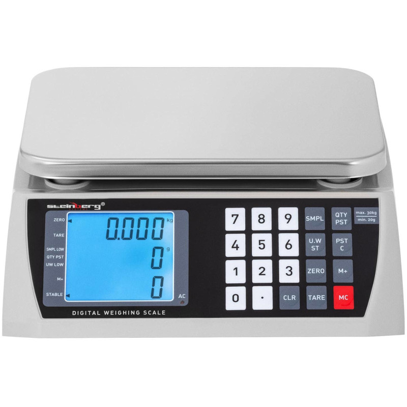 Prekybos parduotuvės svarstyklių skaičiavimas LCD 22,3 x 17,4 cm 30 kg / 1 g