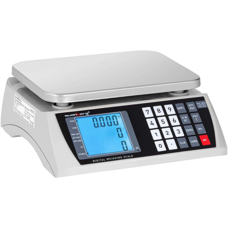 Prekybos parduotuvės svarstyklių skaičiavimas LCD 22,3 x 17,4 cm 30 kg / 1 g