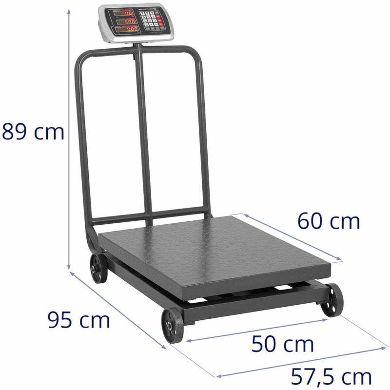 Pramoninės platforminės svarstyklės ant ratų 600 kg / 100 g LCD